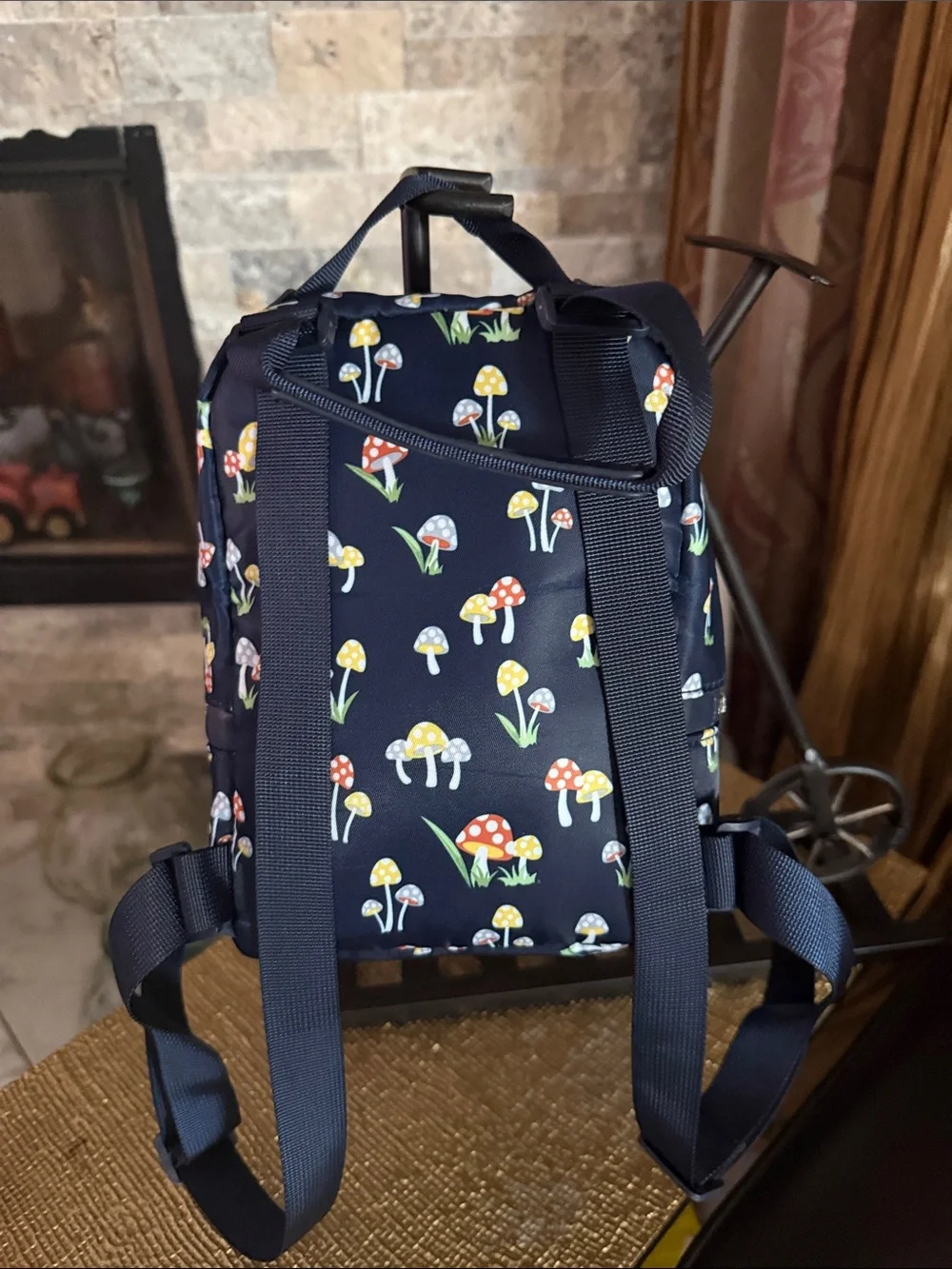 Kids Navy Mushroom Print Mini Backpack - Cute Kids Bag